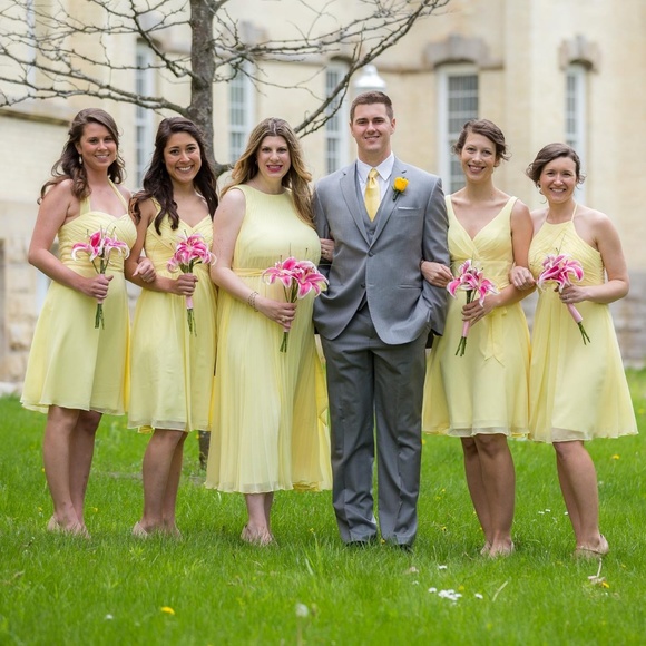 Yellow (Daffodil) Azazie Knee-Length Dress - Picture 5 of 6